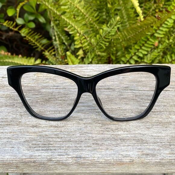 Gucci Women's GG0438O 001 Black Square Semi Cat Eyeglasses/Frames. NWOT - Picture 1 of 12
